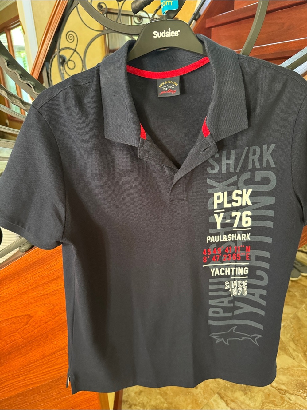 Paul & Shark Navy Polo with Red Trim and Graphic Print